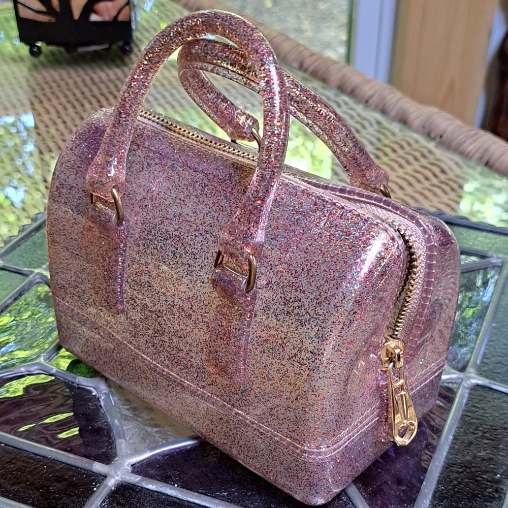 Mini Pink Jelly Glitter Handbag. - Picture 5 of 10